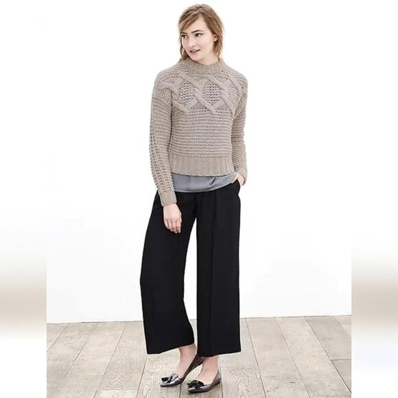 Banana Republic Fisherman Cable Knit Sweater Merino Wool Classic Tan Beige Small - Picture 10 of 14